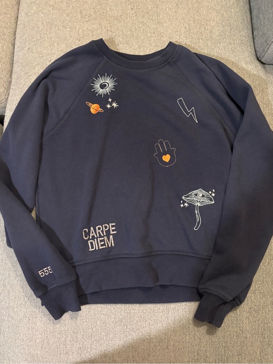 Spiritual Gangster Tops - Spiritual Gangster Navy Crewneck Sweatshirt with Orange & White Embroidery